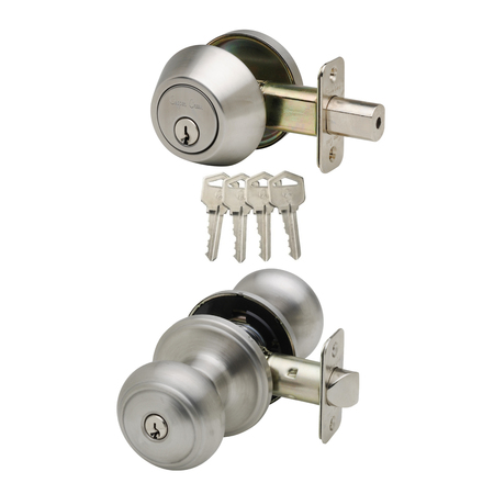 COPPER CREEK Colonial Keyed Entry Knob/Single Cylinder Deadbolt, Satin Stainless CKDB141SS